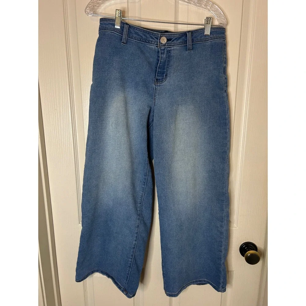 1822 Denim Womens Size 8 Medium Wash Wide Leg Cropped High Rise Jeans Blue